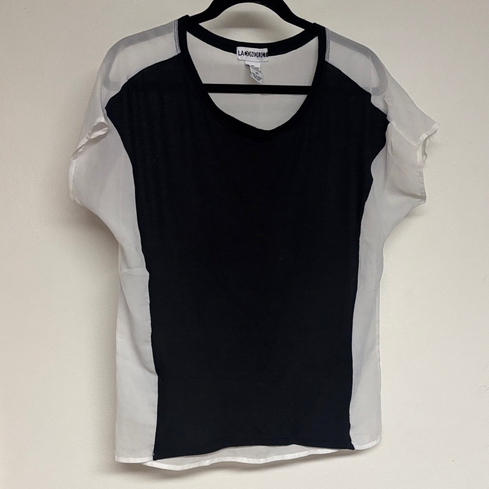 Chic Black and White Sheer Blouse